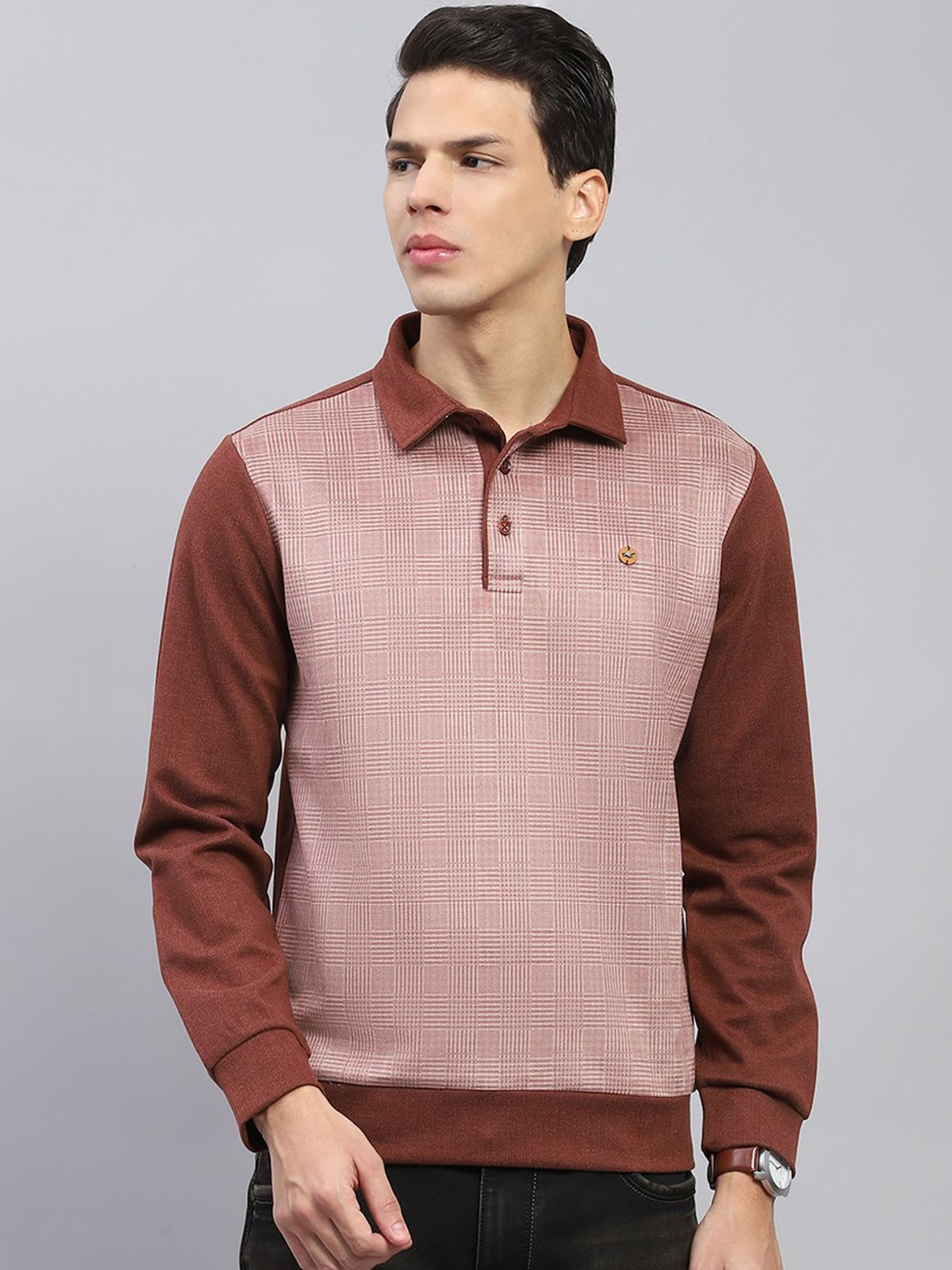 

Monte Carlo Men Self Design Cotton Sweatshirt, Rust