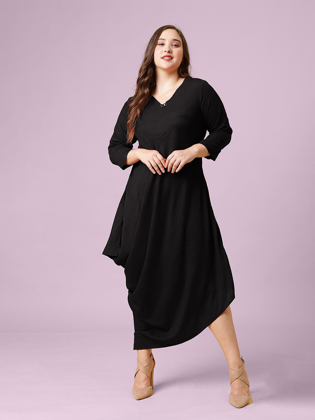 

Curvy Lane Plus Size Woven V-Neck Gown Maxi Dress, Black