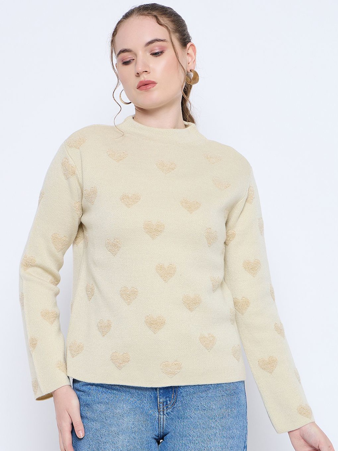 

Madame Women Self Design Pullover Sweater, Beige