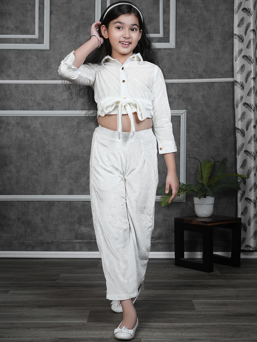 

RANJ Knotted Shirt With Trousers, Off white