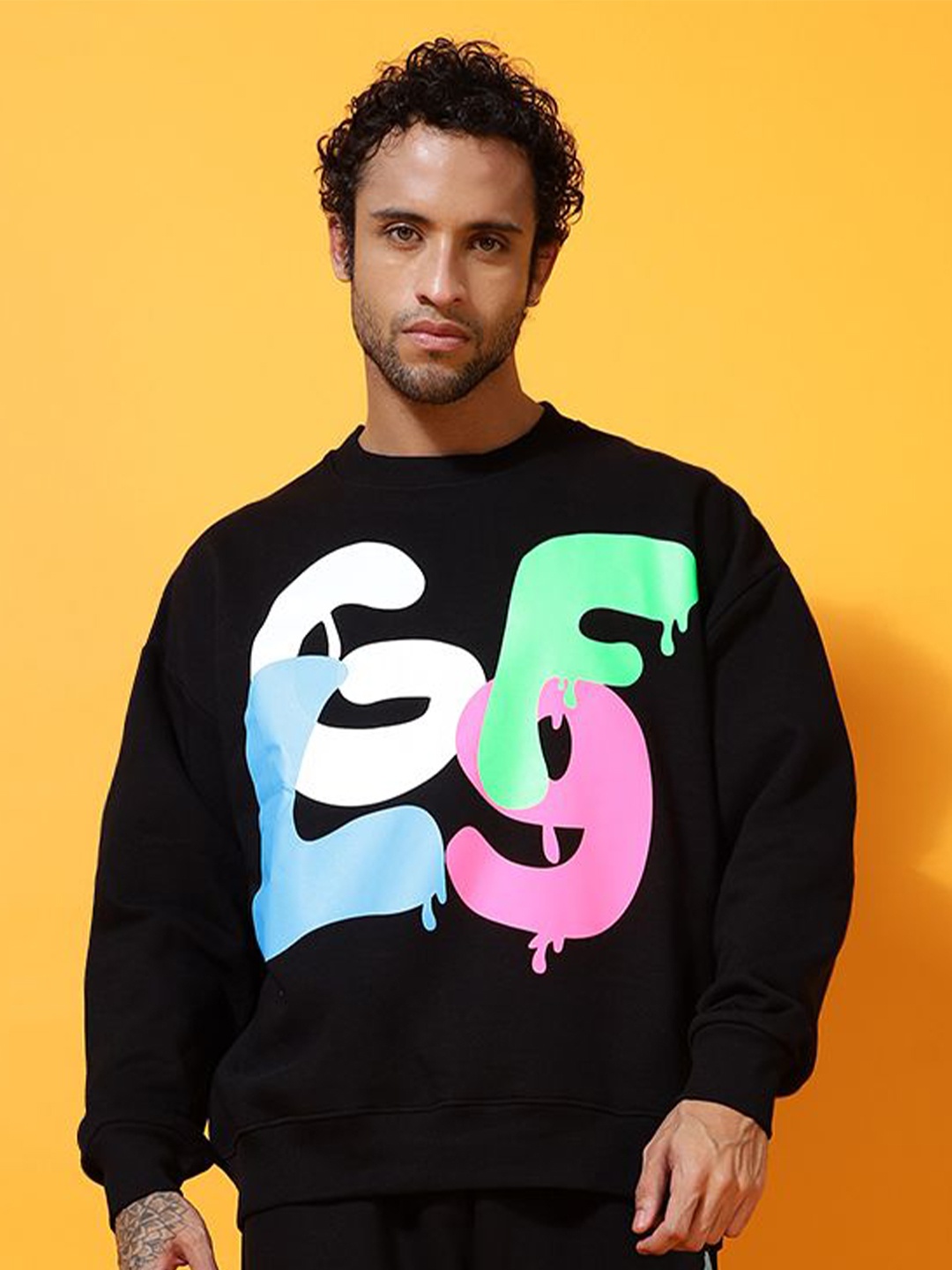 

GRIFFEL Men Round Neck Printed Sweatshirt, Black