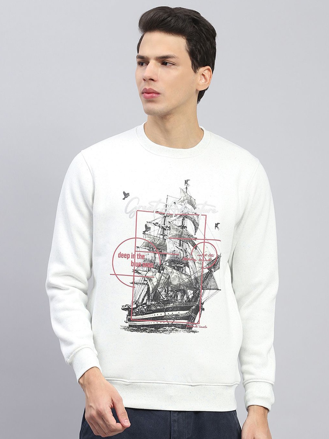 

Monte Carlo Men Printed Cotton Sweatshirt, White