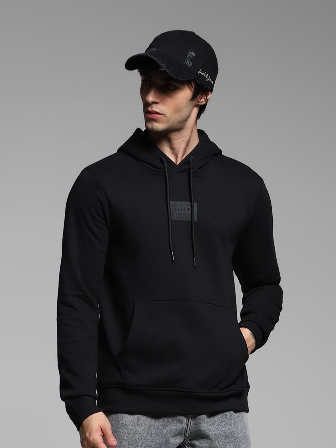 

Jack & Jones Men Cotton Hooded Sweatshirt, Black