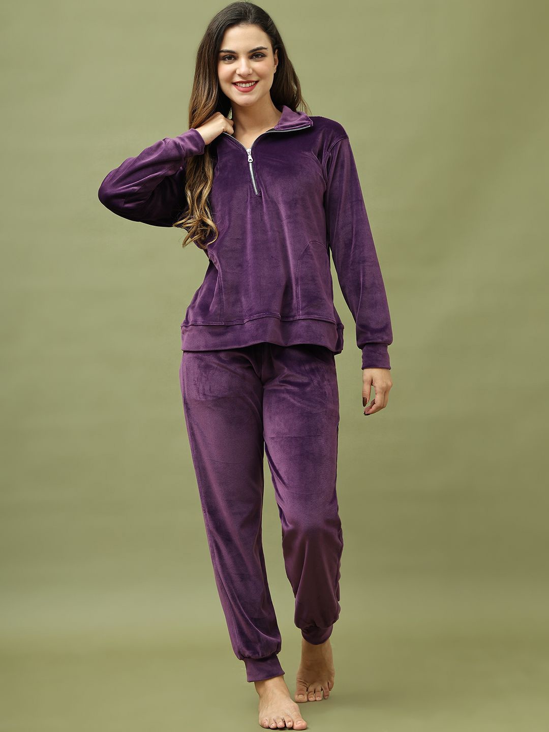 

TAG 7 Women Shirt Collar Long Sleeves Night suit, Purple