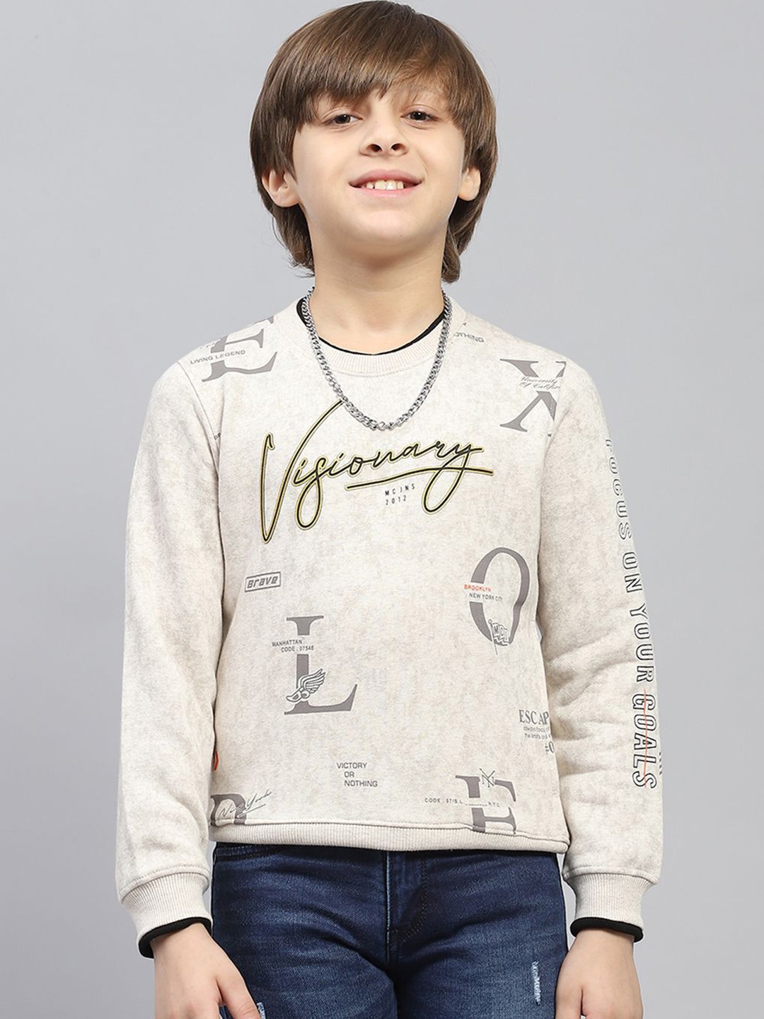 

Monte Carlo Boys Cotton Printed Sweatshirt, Beige