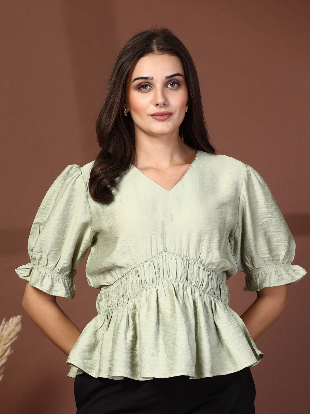 

plusS Women Gathered or Pleated Top, Green