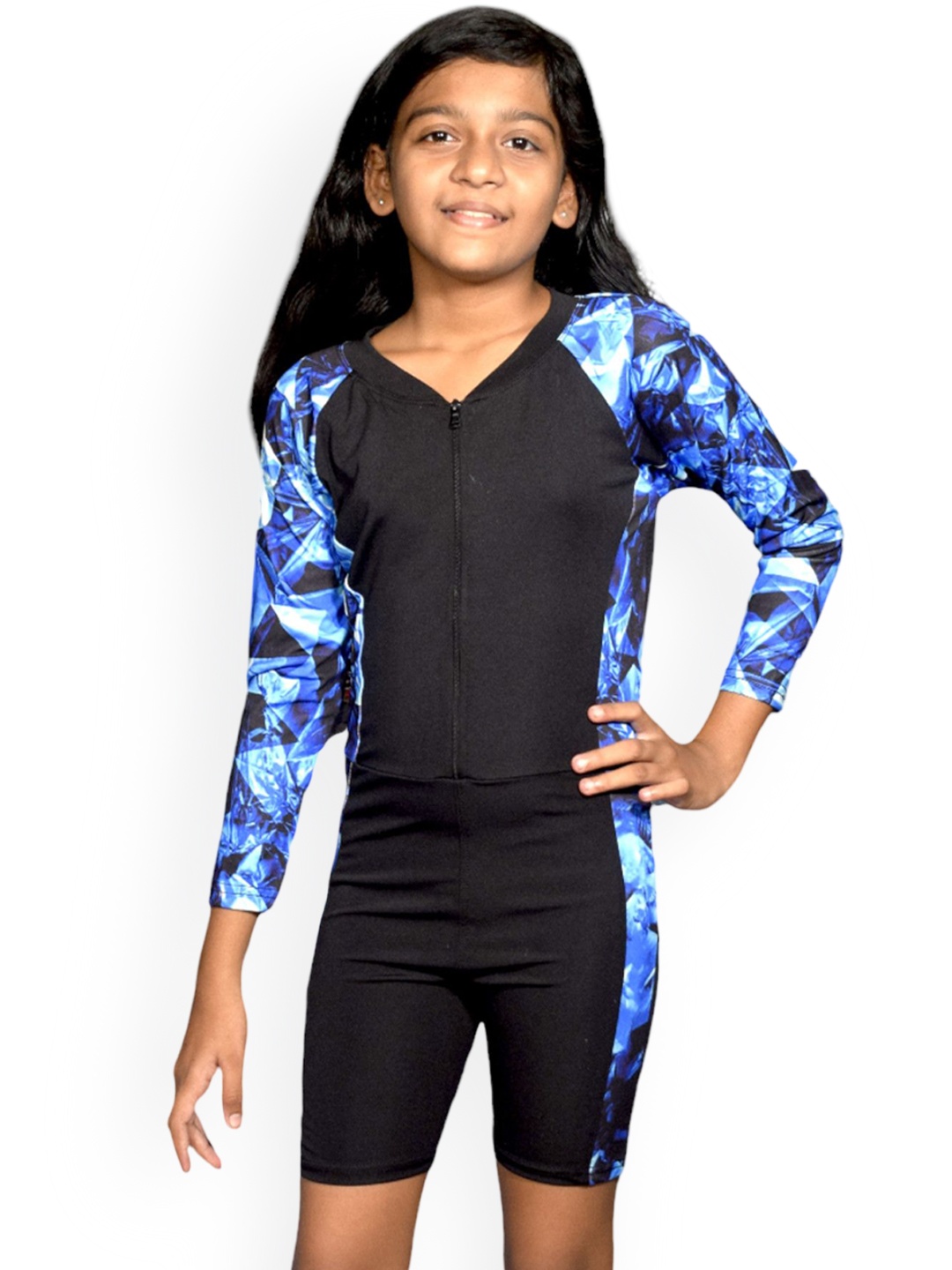 

Aqua Holic Girls Printed Round Neck Legsuit, Black