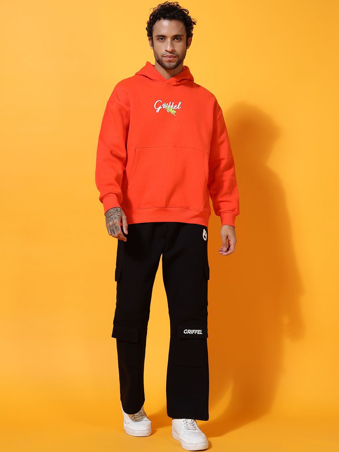 

GRIFFEL Men Printed Mid-Rise Oversized Tracksuits, Orange