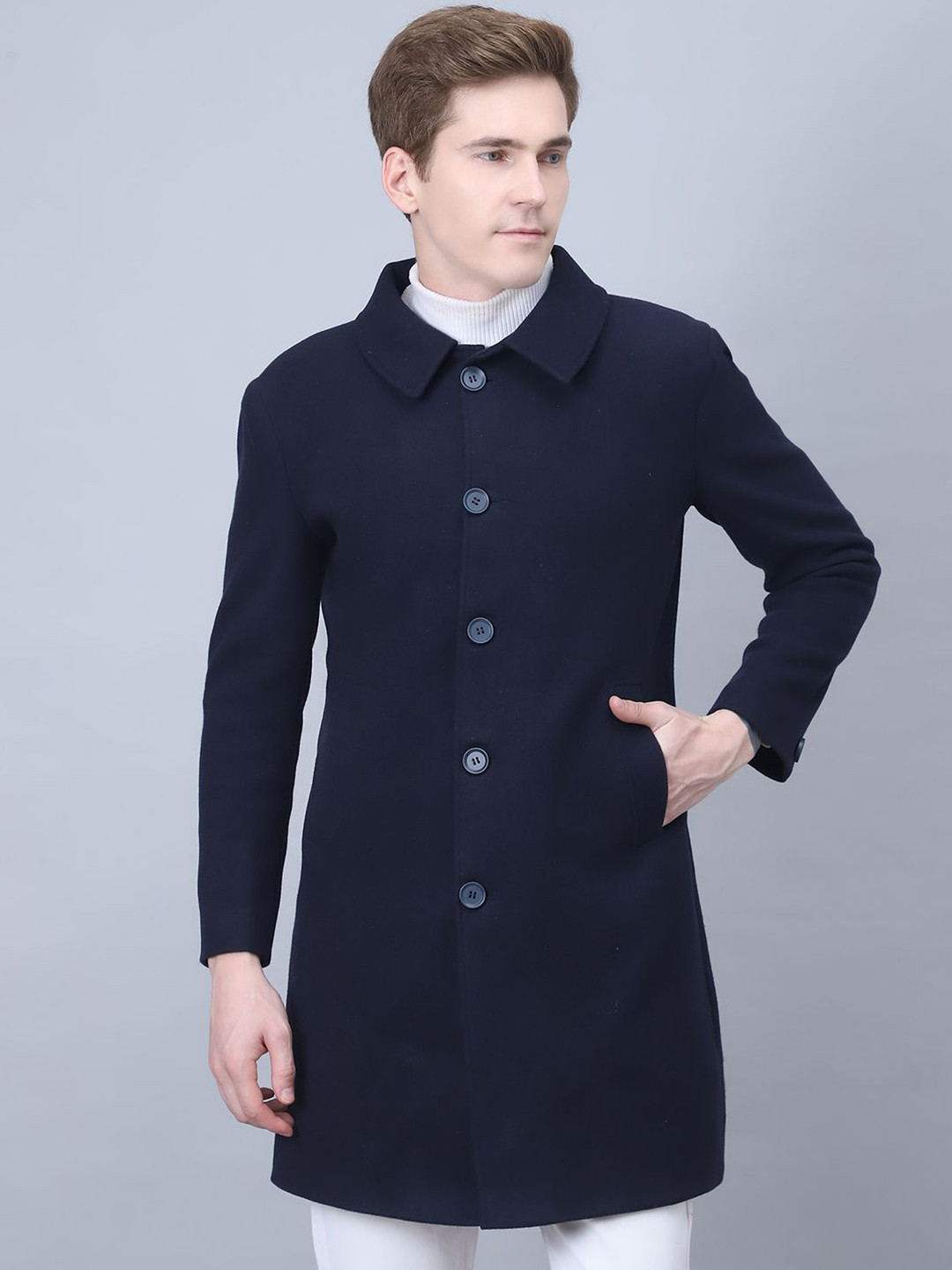 

HOUSE OF VEDAS Men Lightweight Longline Outdoor Tailored Jacket, Navy blue