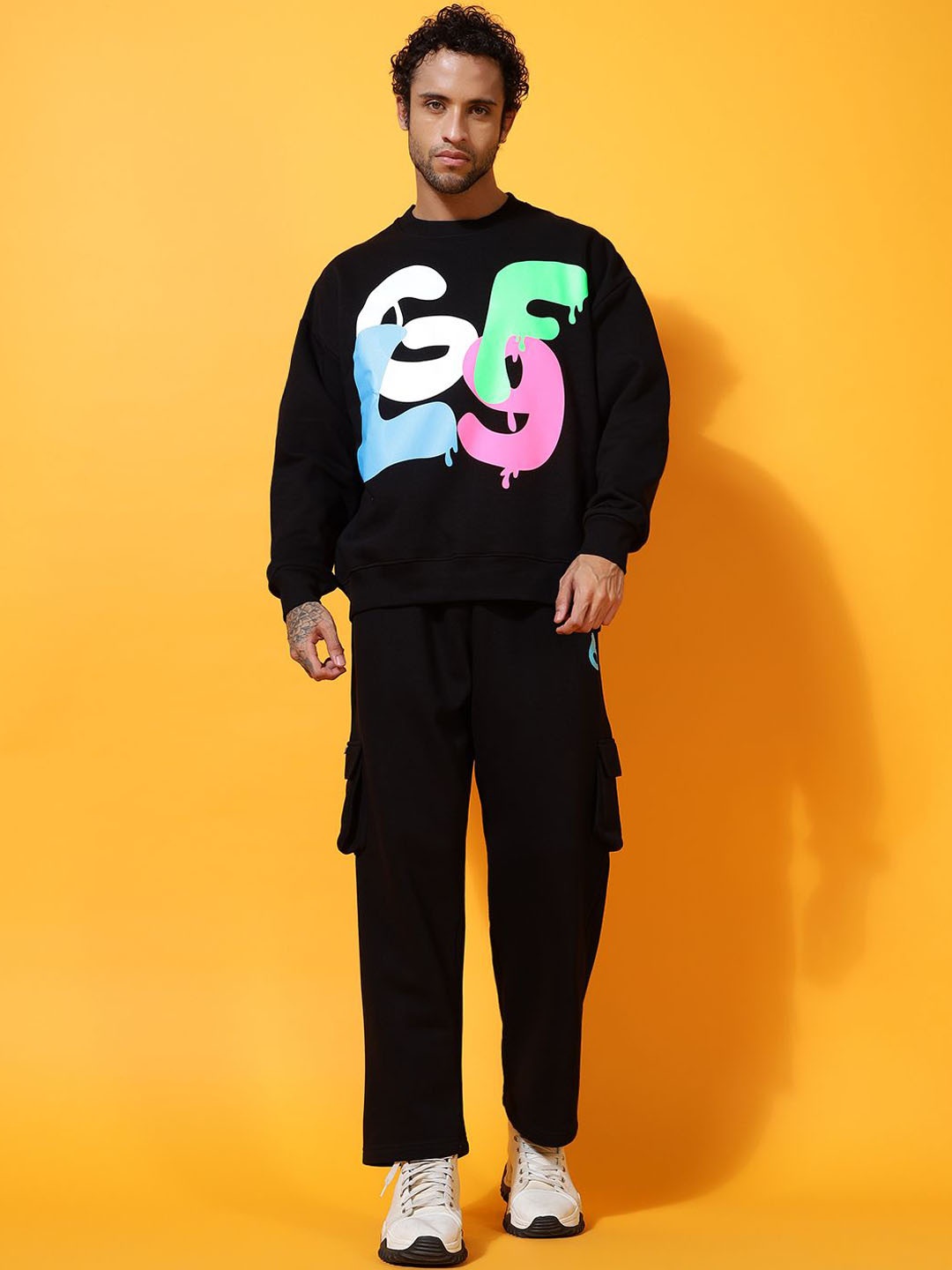 

GRIFFEL Men Printed Round Neck Tracksuits, Black