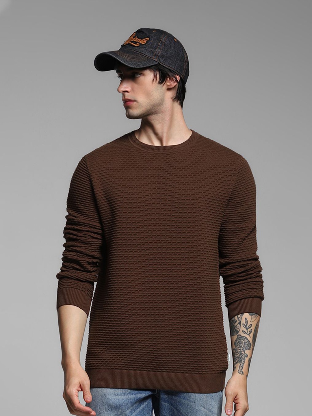 

Jack & Jones Men Round Neck Long Sleeves Pullover, Brown