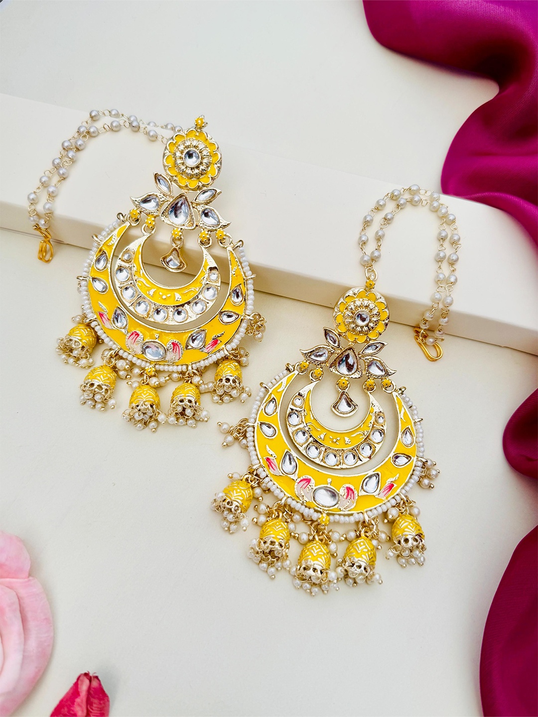 

ABDESIGNS Gold Plated Meenakari Kundan Classic Drop Earrings