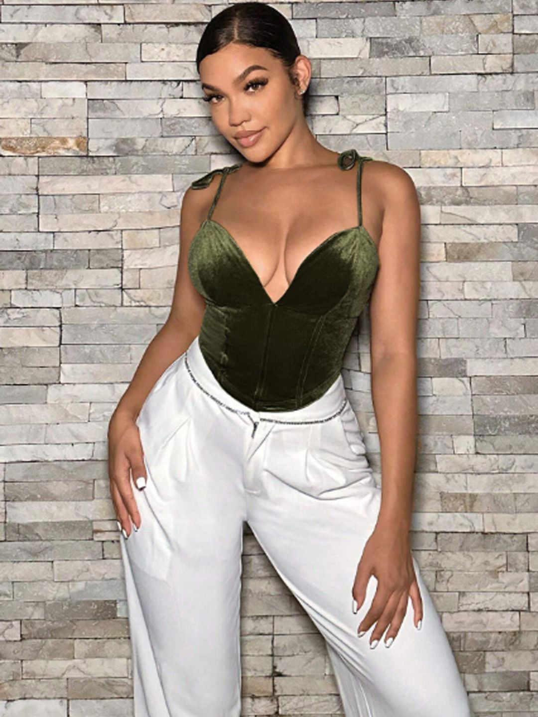 

StyleCast Women Shoulder Straps Sleeveless Top, Green