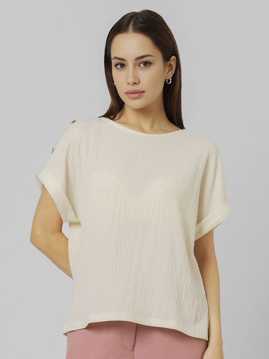 

Van Heusen Woman Boat Neck Cotton Top, Cream