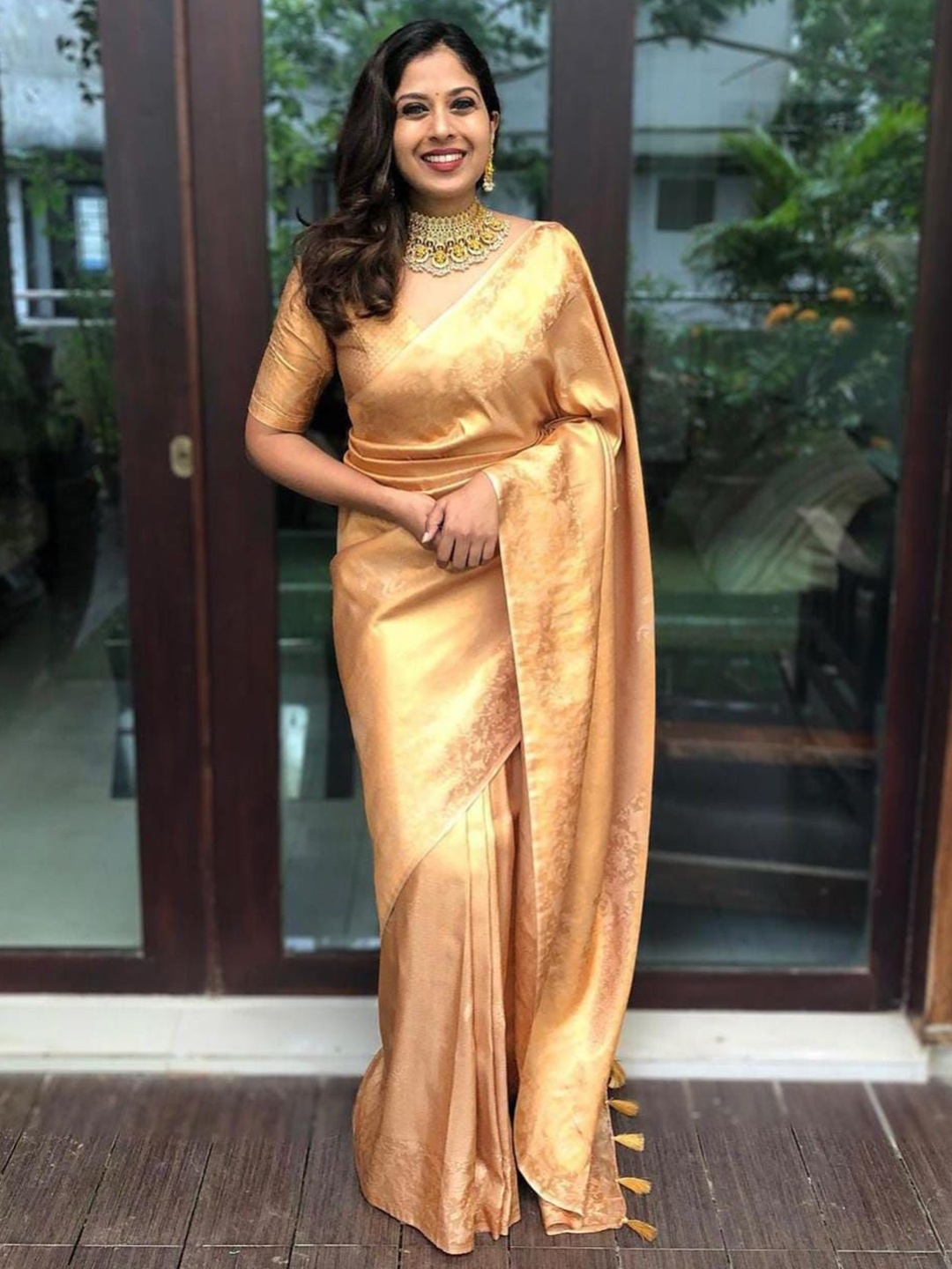 

KALINI Woven Design Pure Silk Banarasi Saree, Yellow