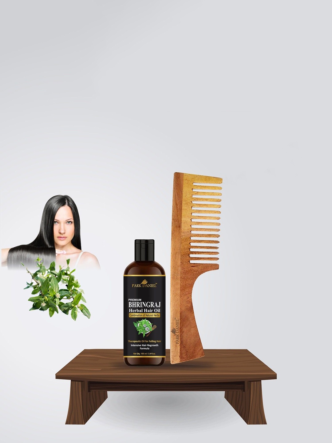 

Park Daniel Set Of 2 Premium Bhringraj Herbal Hair Oil - 100 ml With Neem Comb, Brown