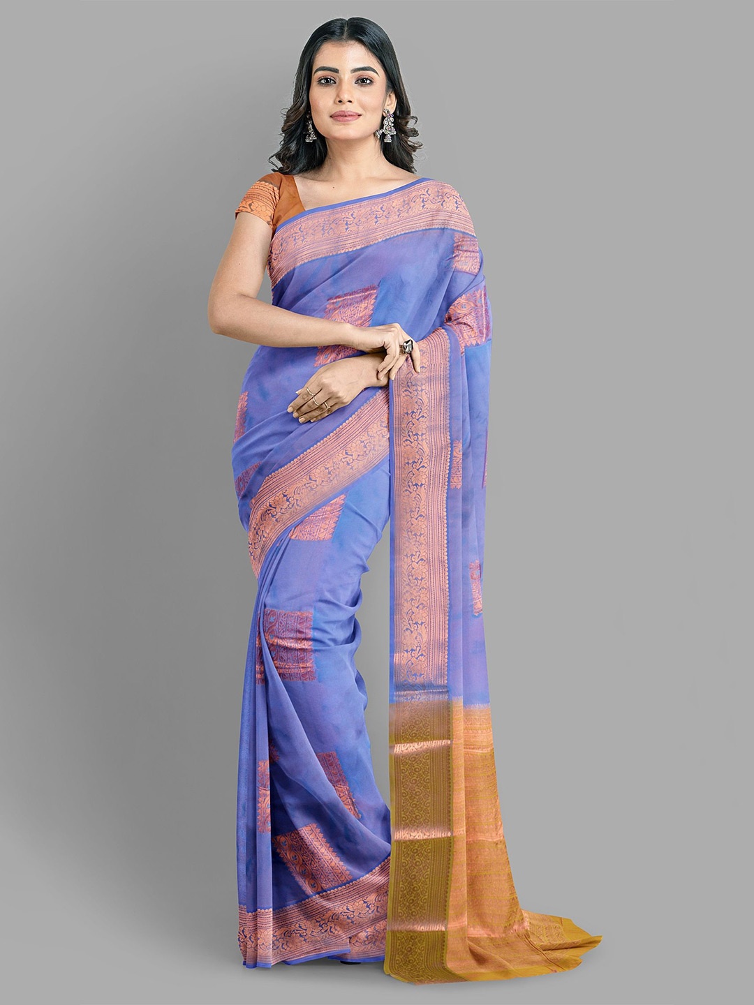 

The Chennai Silks Ethnic Motifs Woven Design Baluchari Saree, Blue