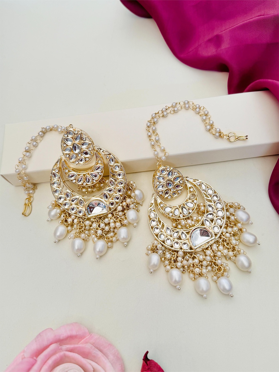 

ABDESIGNS Gold-Plated Meenakari Kundan Studded Classic Drop Earrings