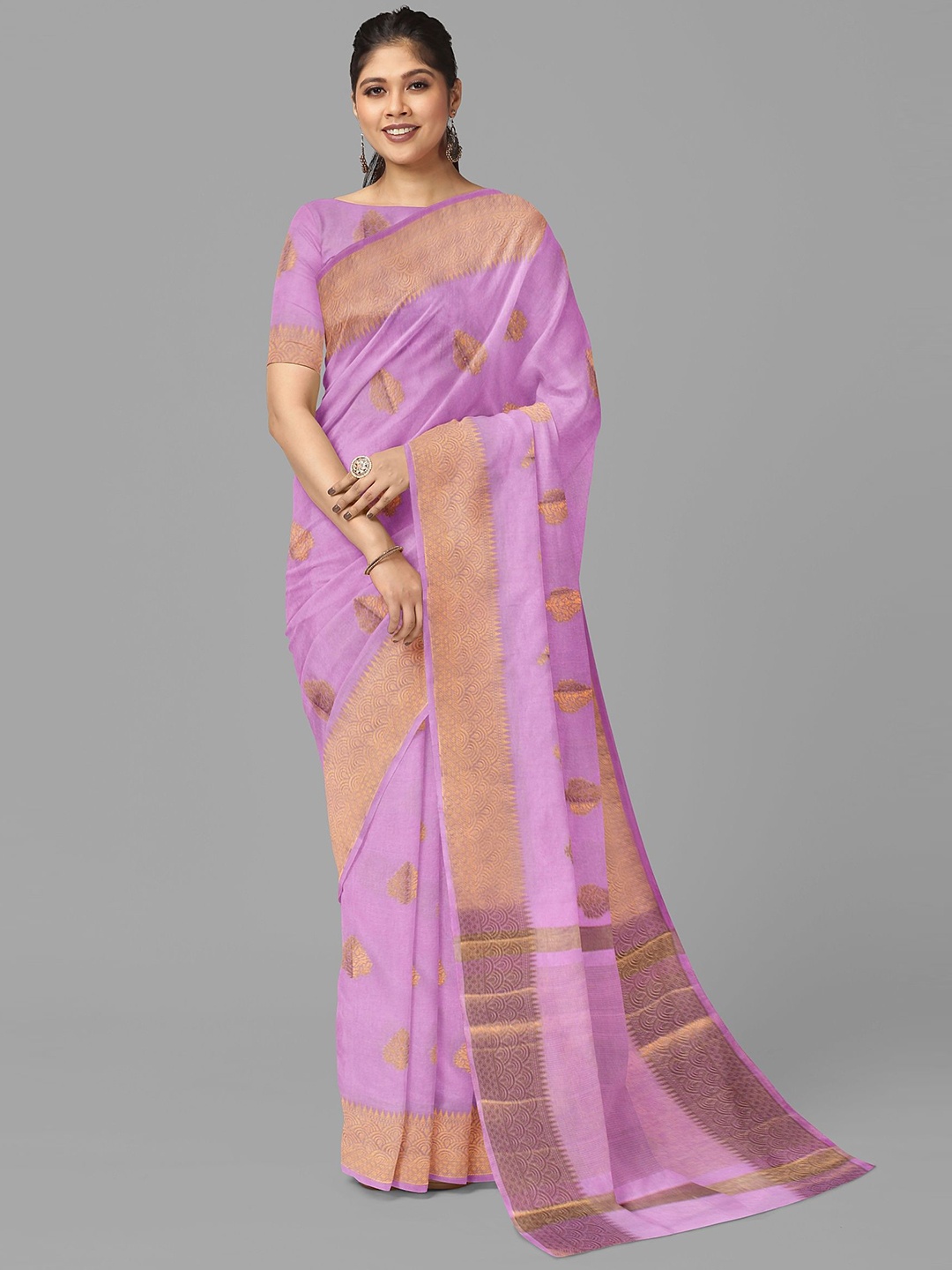 

The Chennai Silks Woven Design Fusion Saree With Blouse Piece, Mauve