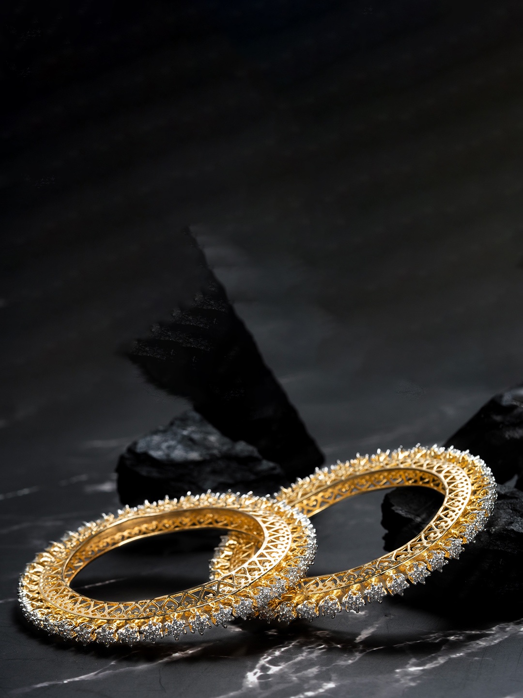

Zevarly Set Of 2 Gold Plated American Diamond-Studded Bangles