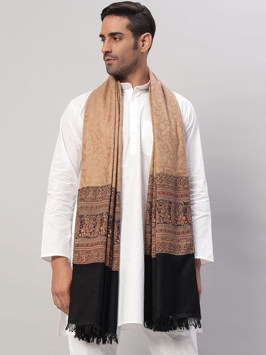 

HANDICRAFT PALACE Paisley Woven Design Woollen Shawl, Beige