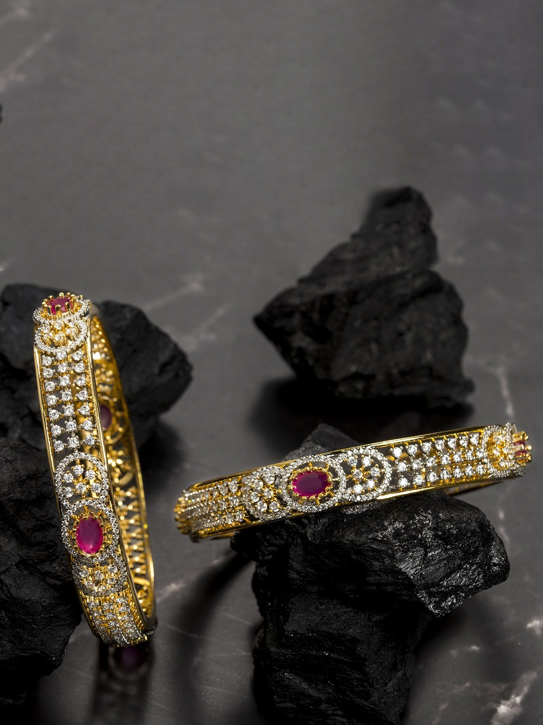 

Zevarly Set Of 2 Gold Plated American Diamond-Studded Bangles