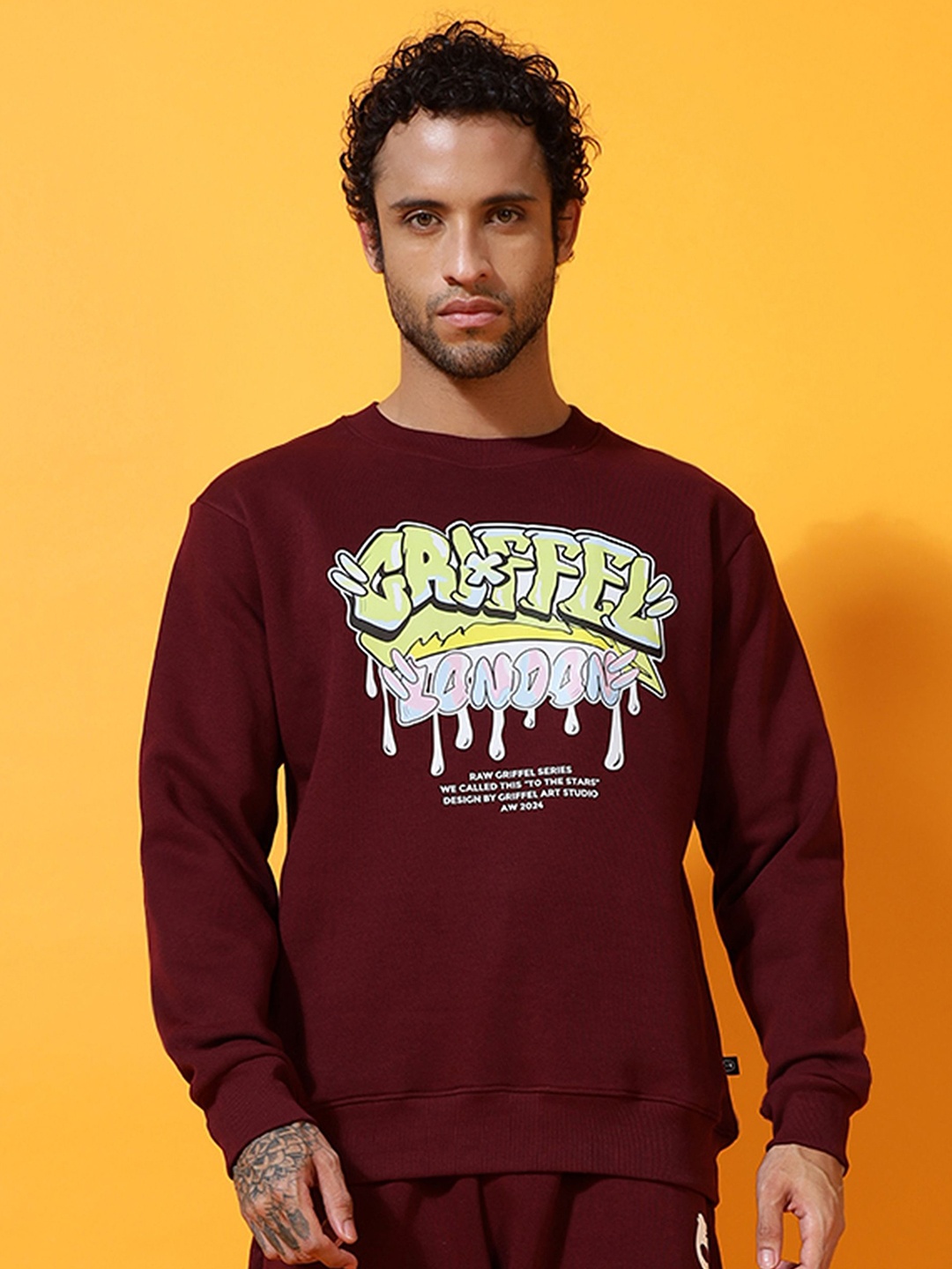 

GRIFFEL Men Graphic Printed Sweatshirt, Maroon