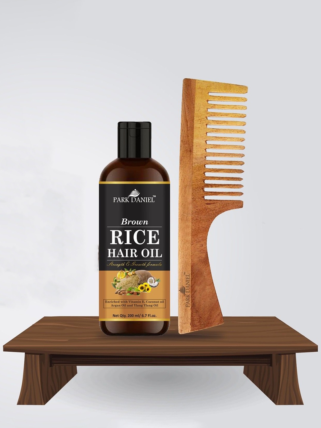 

Park Daniel Set Of 2 Rice Hair Oil For Hair Growth - 200ml With Neem Comb, Brown