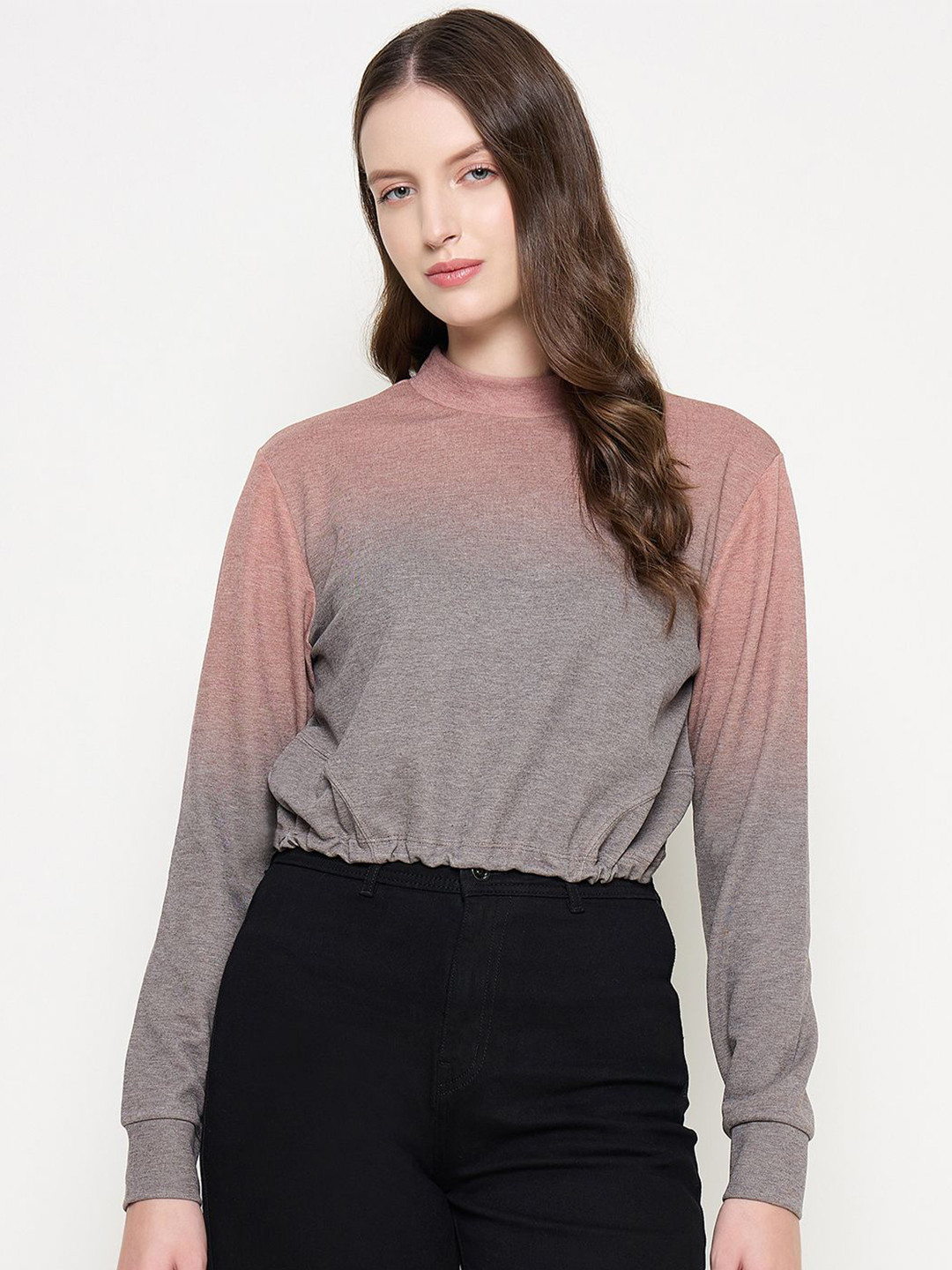 

Madame Women High Neck Long Sleeves Top, Orange