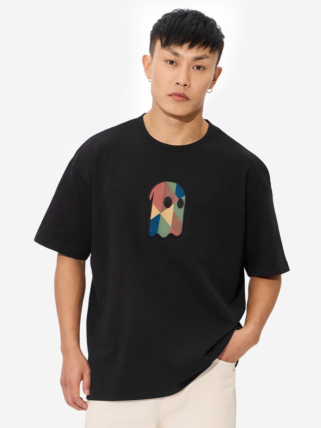 

The Souled Store Men Graphic Printed Round Neck Cotton Oversized T-shirt, Black