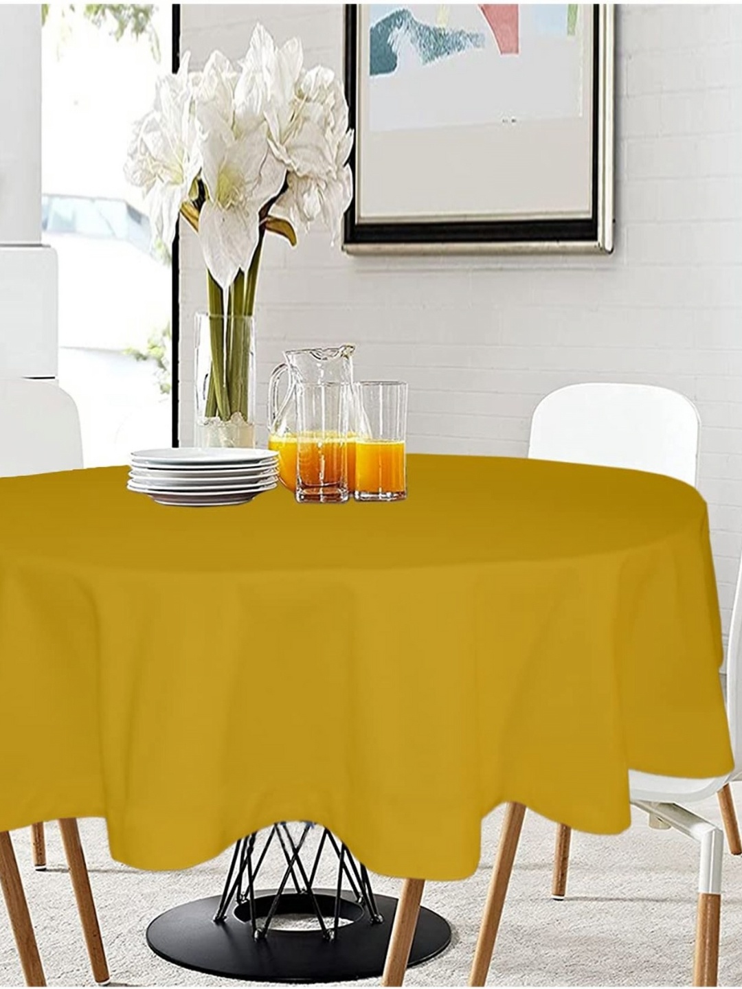 

Lushomes Yellow Pure Cotton Table Cover