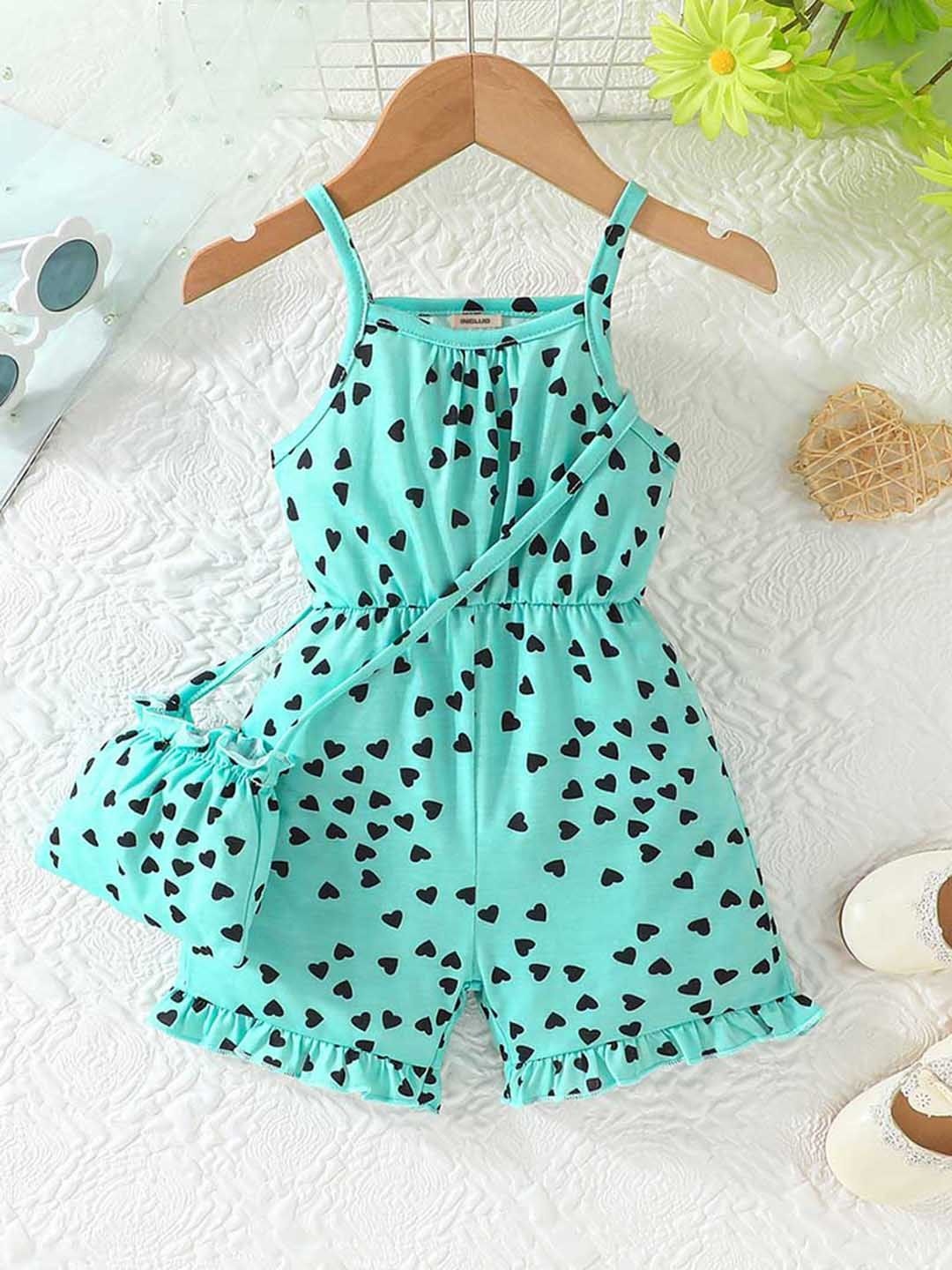 

INCLUD Girls Heart Printed Basic Jumpsuit, Green