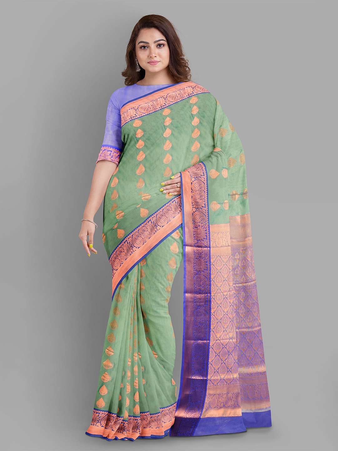 

The Chennai Silks Women Ethnic Motifs Zari Baluchari Saree, Green