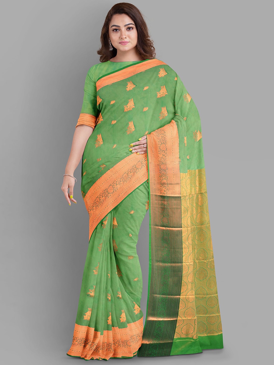 

The Chennai Silks Ethnic Motifs Woven Design Baluchari Saree, Green