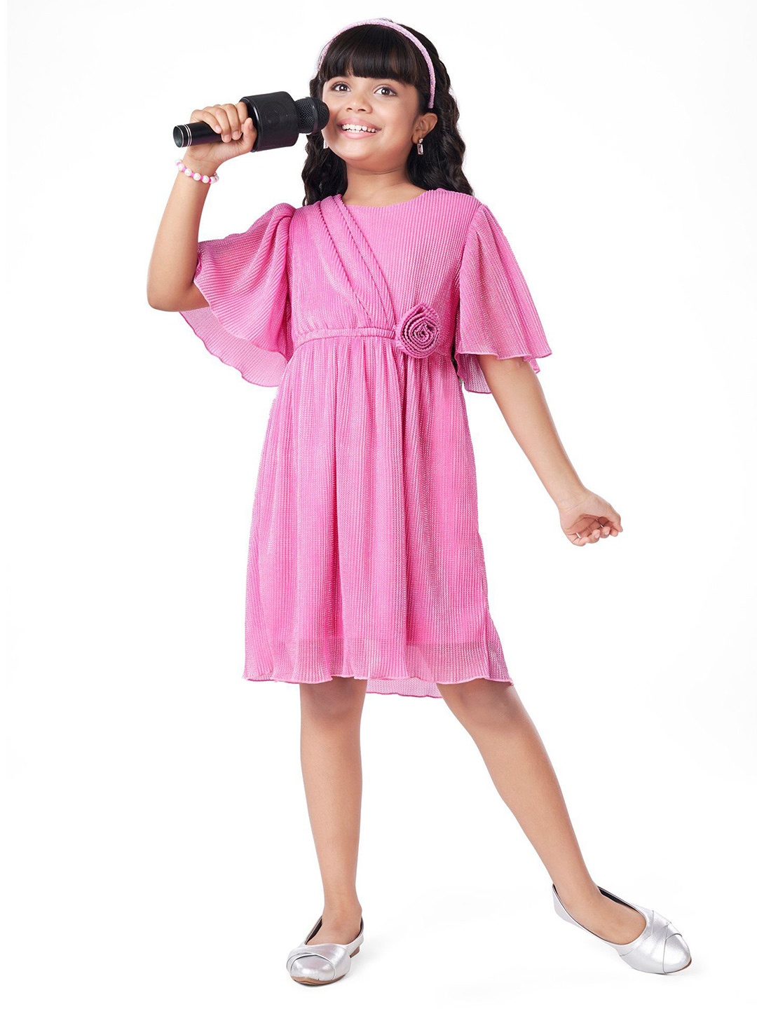 

Hola Bonita Girls Flared Sleeve Fit & Flare Dress, Pink