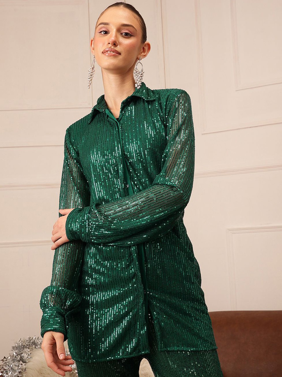 

BAESD Embellished Shirt With Trousers, Green