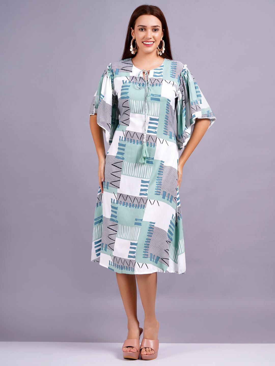 

JC4U Women Tie-Up Neck Kaftan Dress, Green