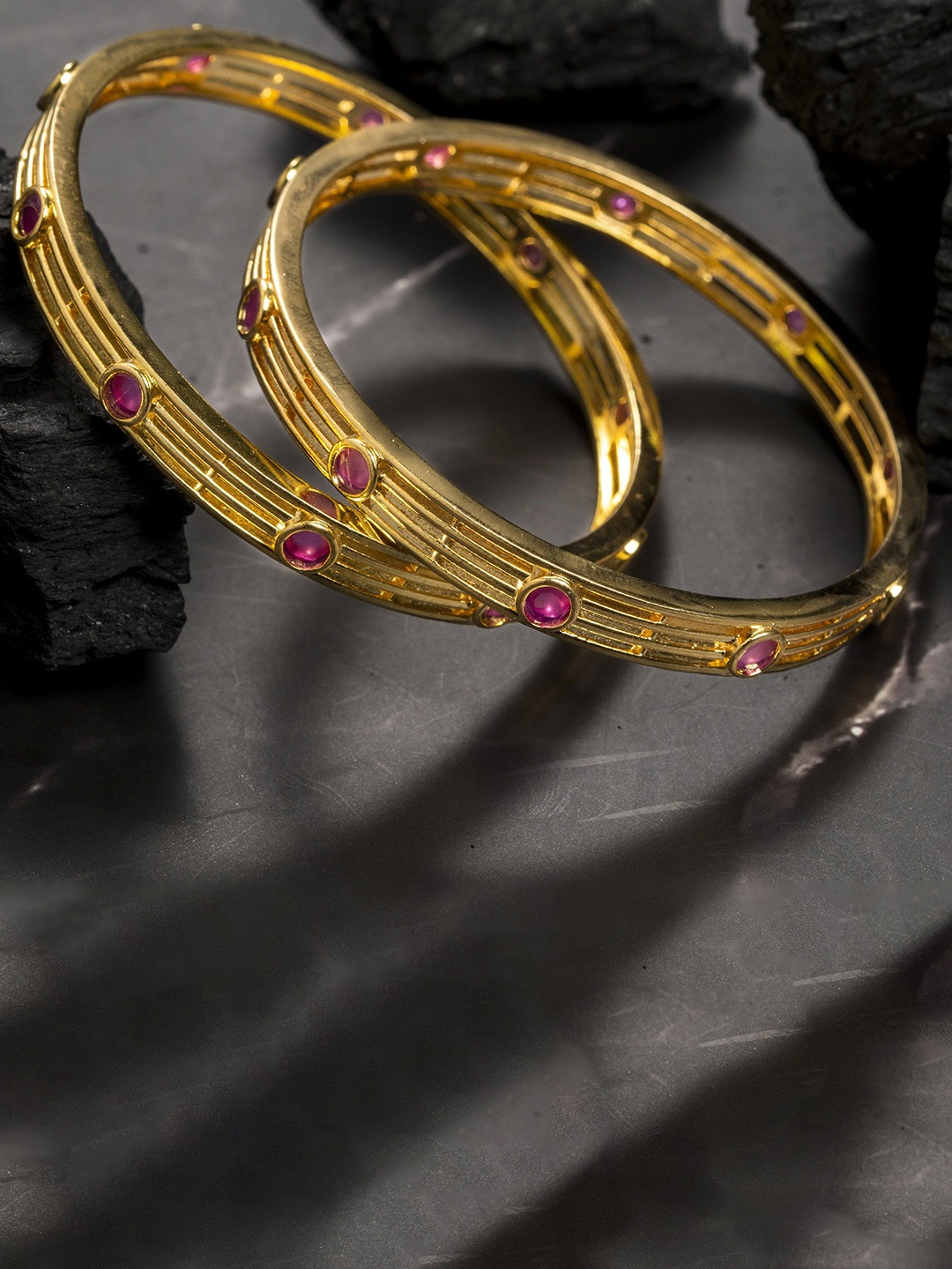 

Zevarly Set Of 2 Gold Plated American Diamond-Studded Bangles