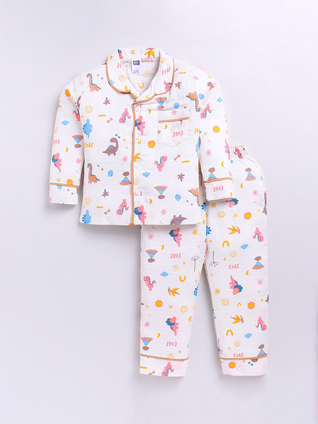 

Nottie Planet Girls Cotton Printed Night suit, Beige