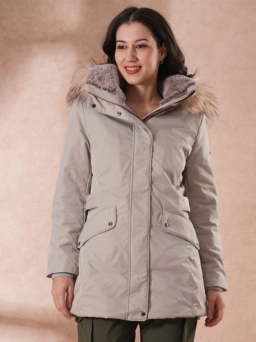 

Globus Women Hooded Solid Casual Parka Jacket, Grey