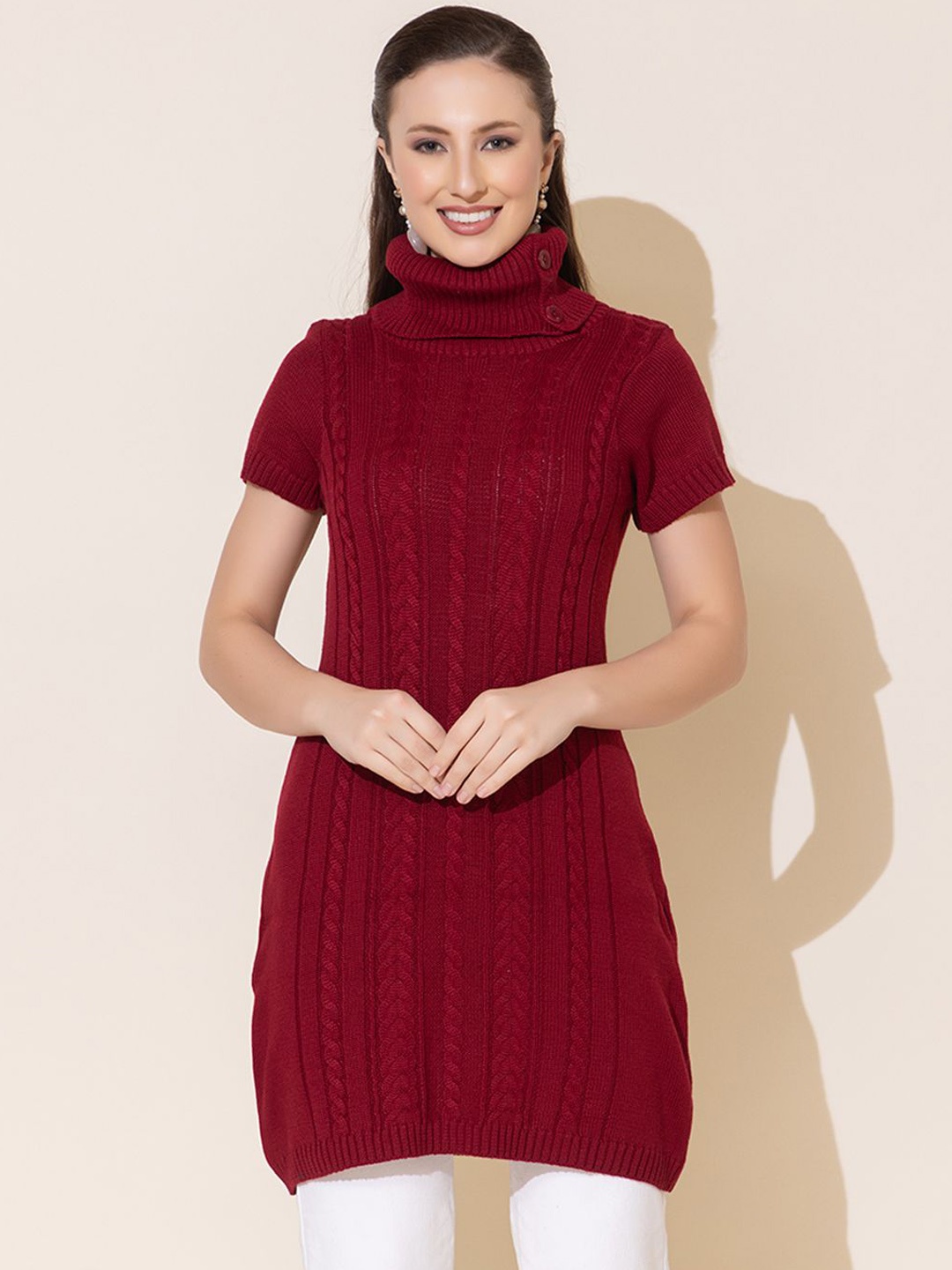 

Anouk Mock Neck Regular Straight Kurti, Maroon