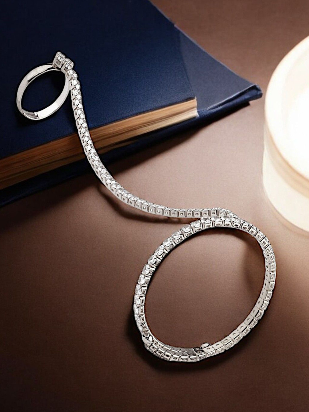 

9blings Silver-Plated American Diamond Kada Bracelet