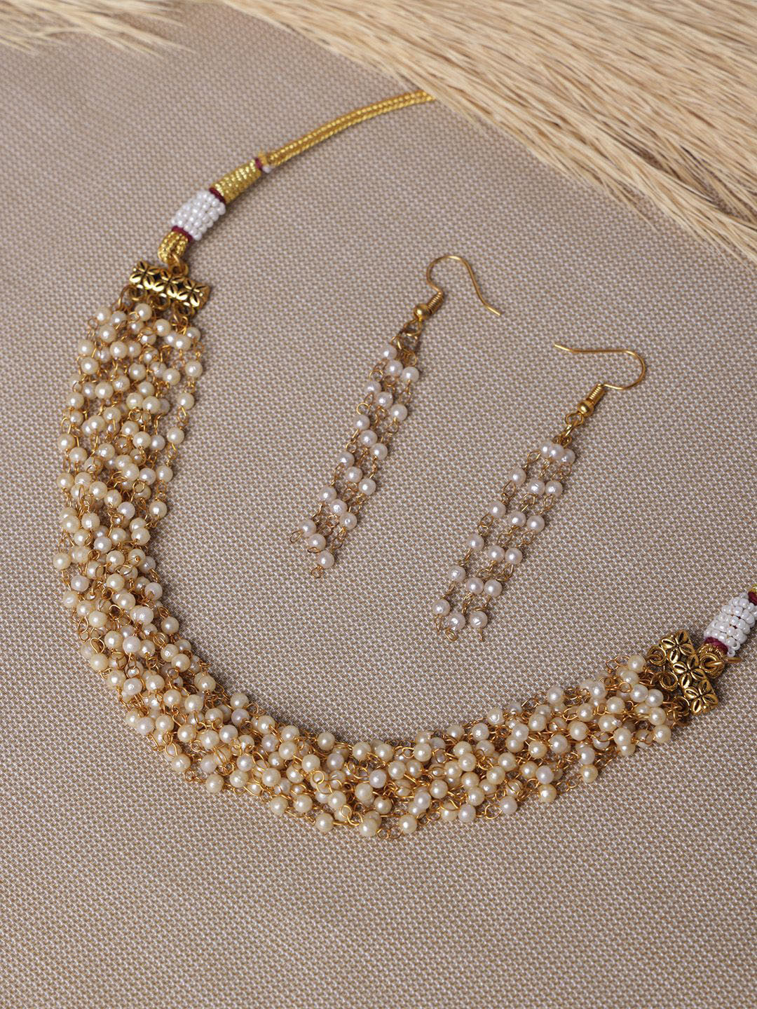 

PANASH Gold Plated Pearls Beaded Jewellery Set