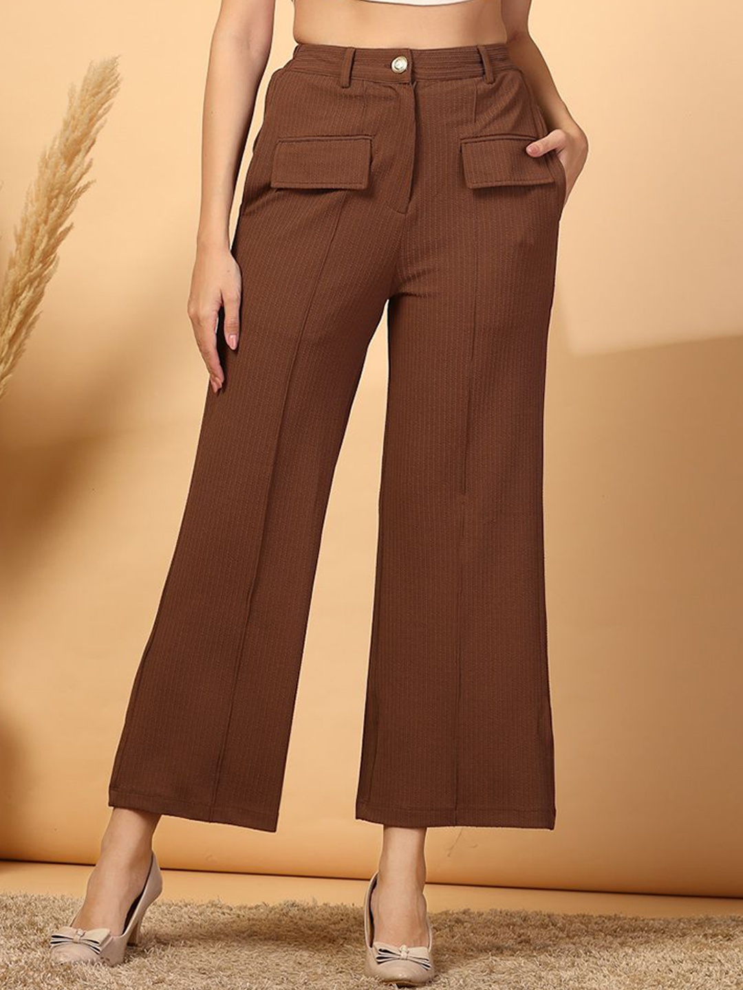 

plusS Women Loose Fit Trousers, Brown