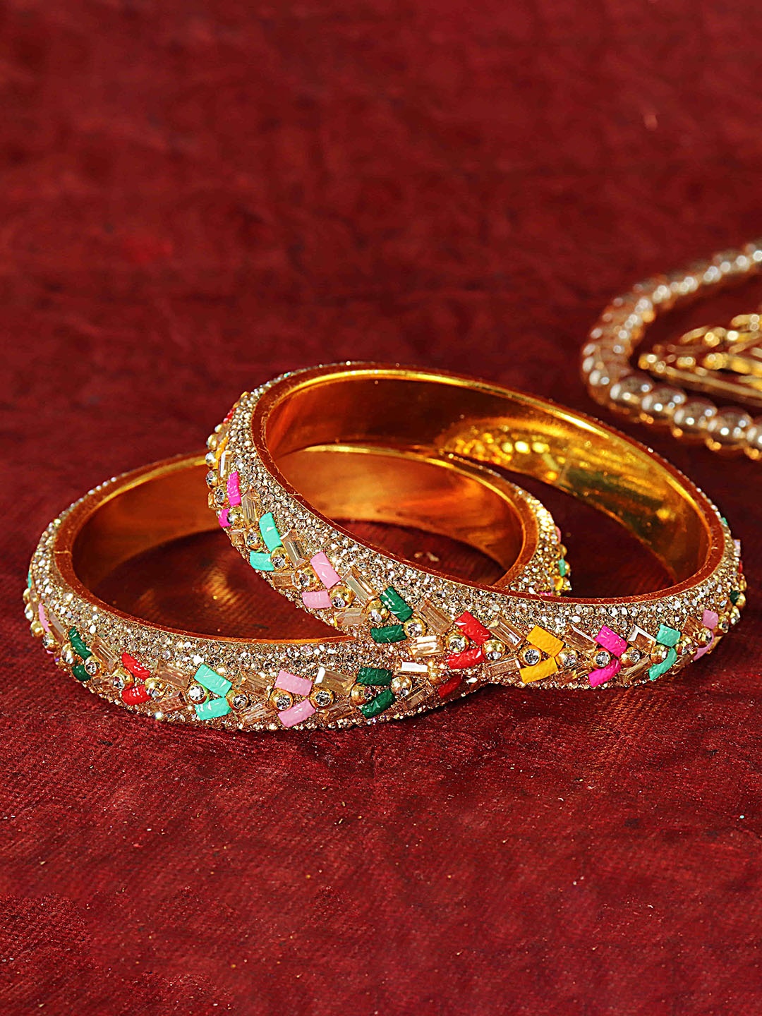 

LAVAZZA Set Of 2 Zircon Diamond Stone-Studded Bangles, Gold