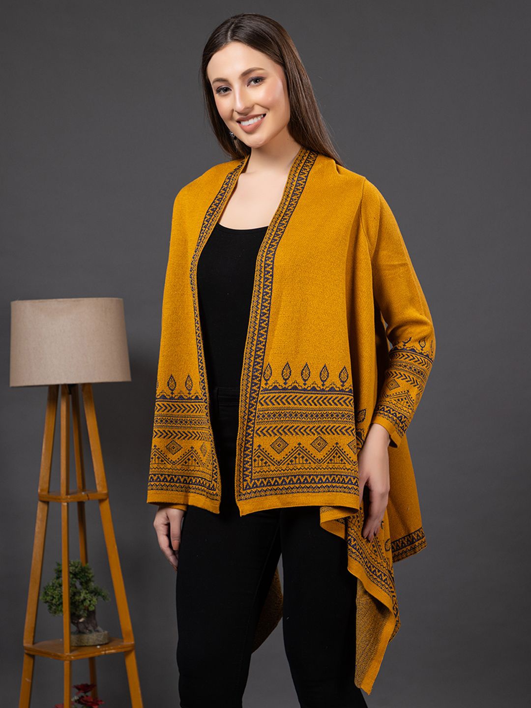 

Anouk Woven Design Open Front Shrug, Mustard