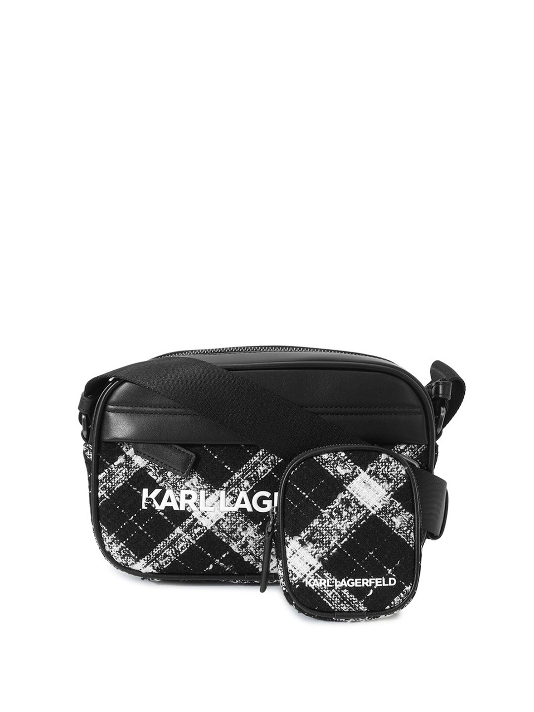 

Karl Lagerfeld Men Checked Crossbody Sling Bag, Black