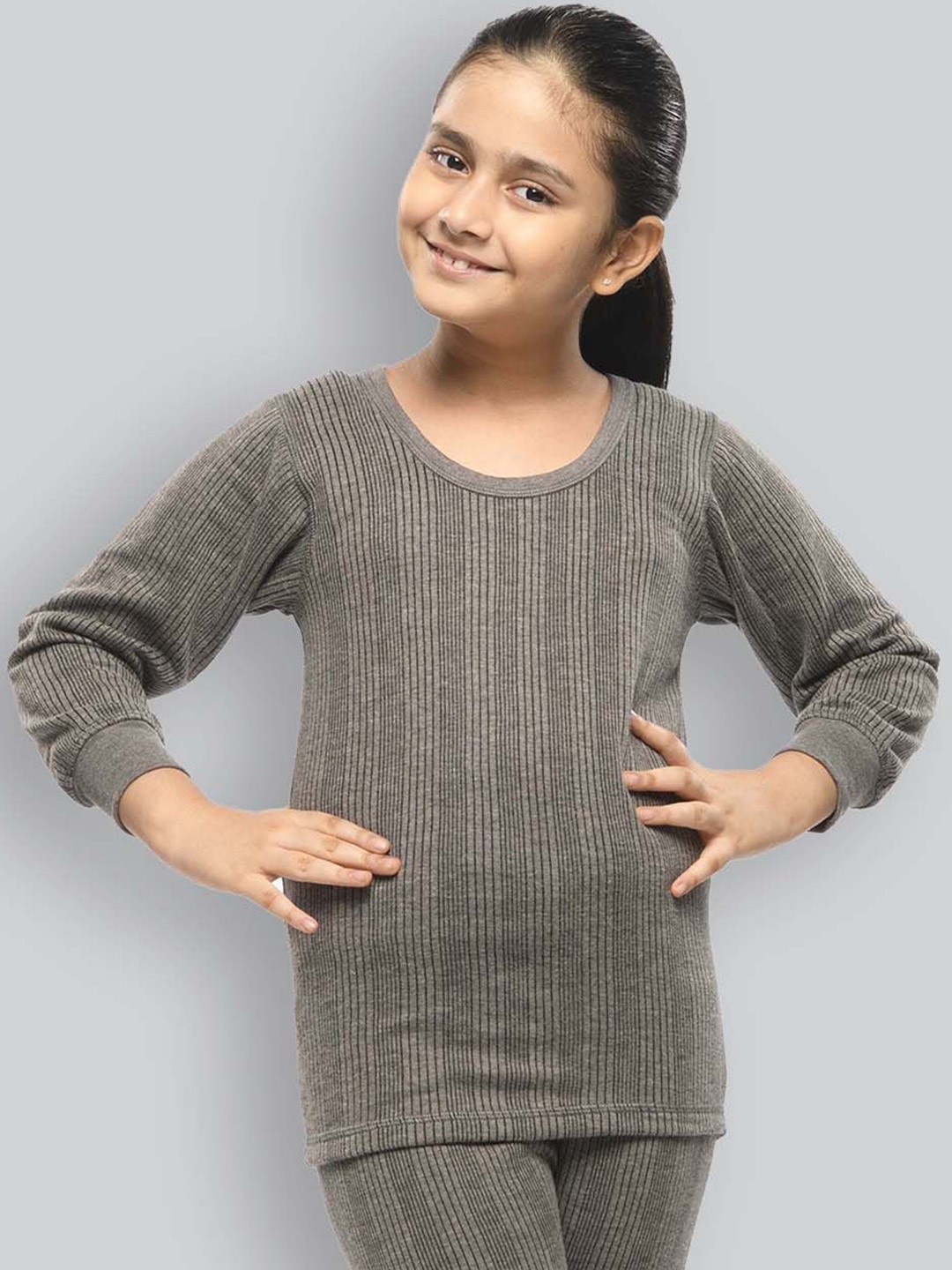 

INFERNO Girls Cotton Striped Thermal Tops, Charcoal