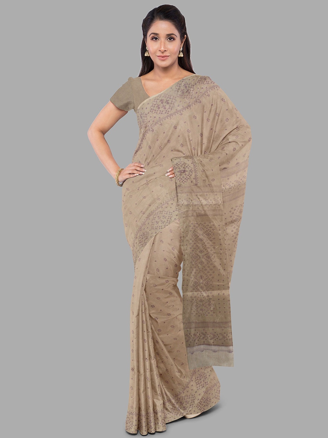 

The Chennai Silks Ethnic Motifs Pure Cotton Taant Saree, Brown