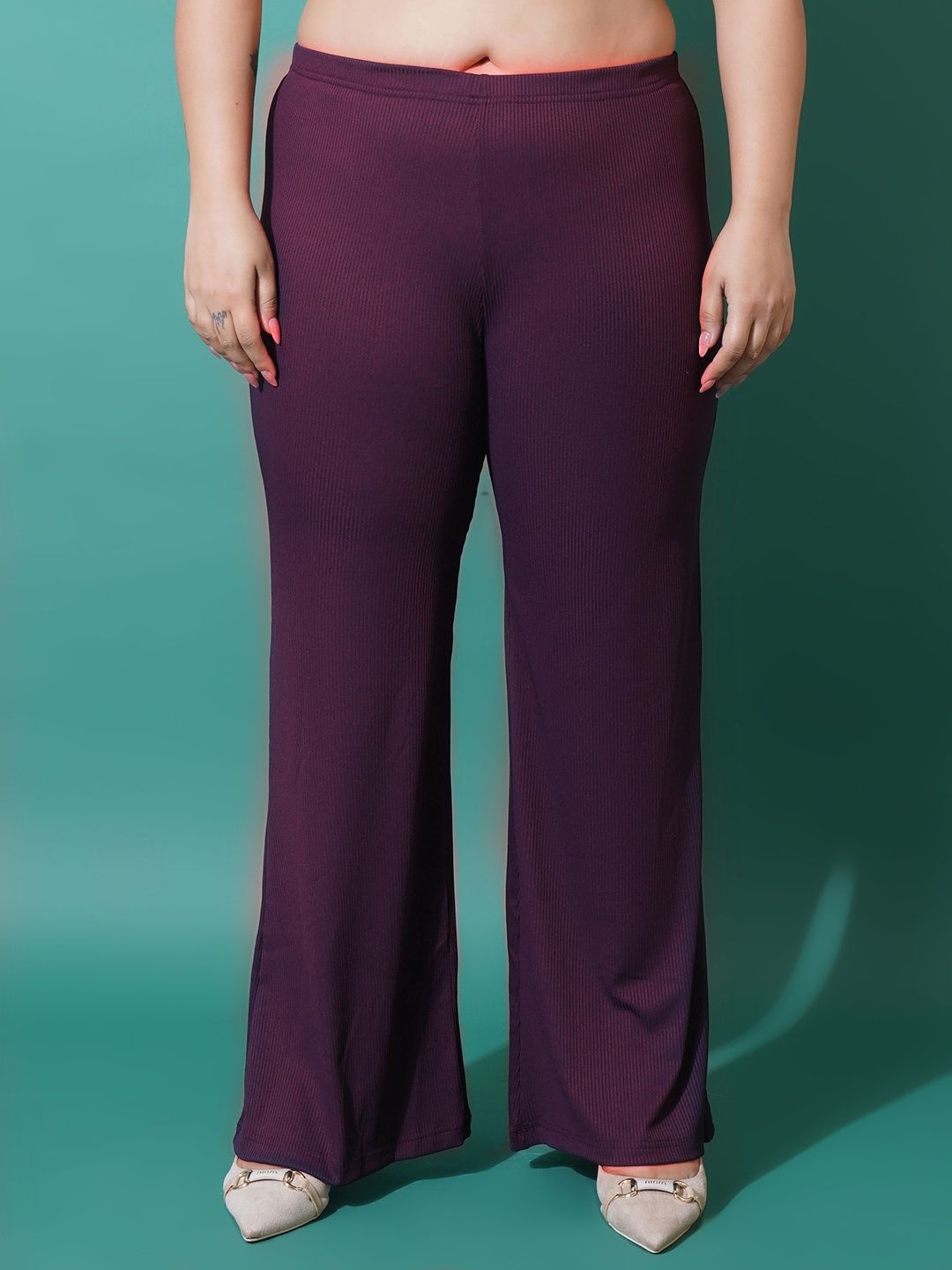 

U&F Beyond Women Original Wide Leg Slim Fit Trousers, Purple